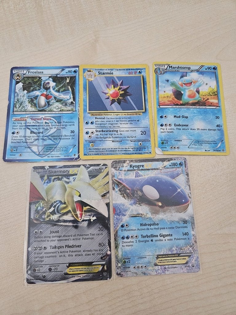 Pokémon lot — Damaged kaarten incl EX (Kyogre, Skarmory), Ophalen of Verzenden, Gebruikt, Meerdere kaarten, Foil