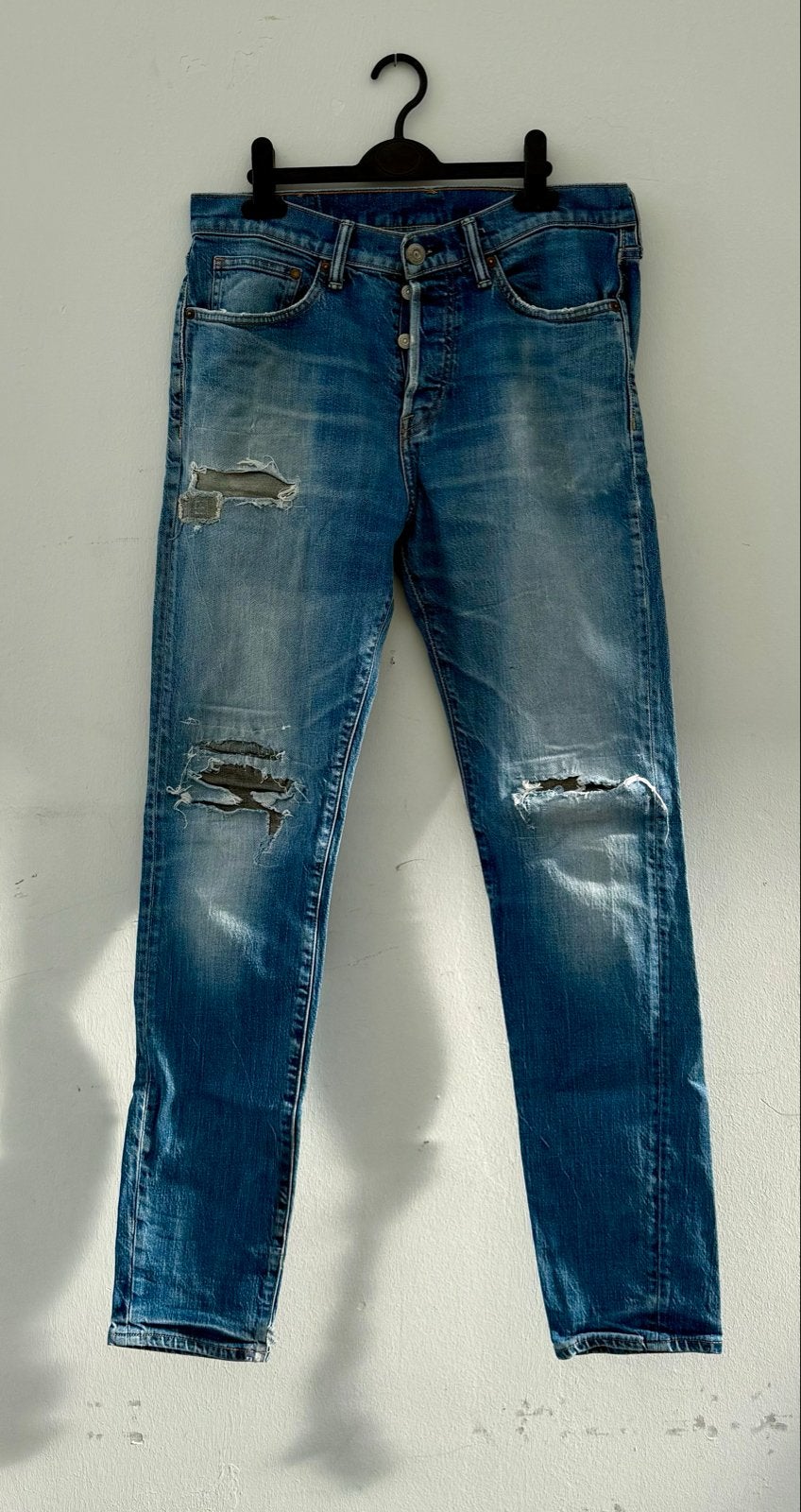 Twee Denims Boro / Sashiko Stijl Jeans Maat 32, Ophalen of Verzenden, Gedragen, Blauw, W32 (confectie 46) of kleiner