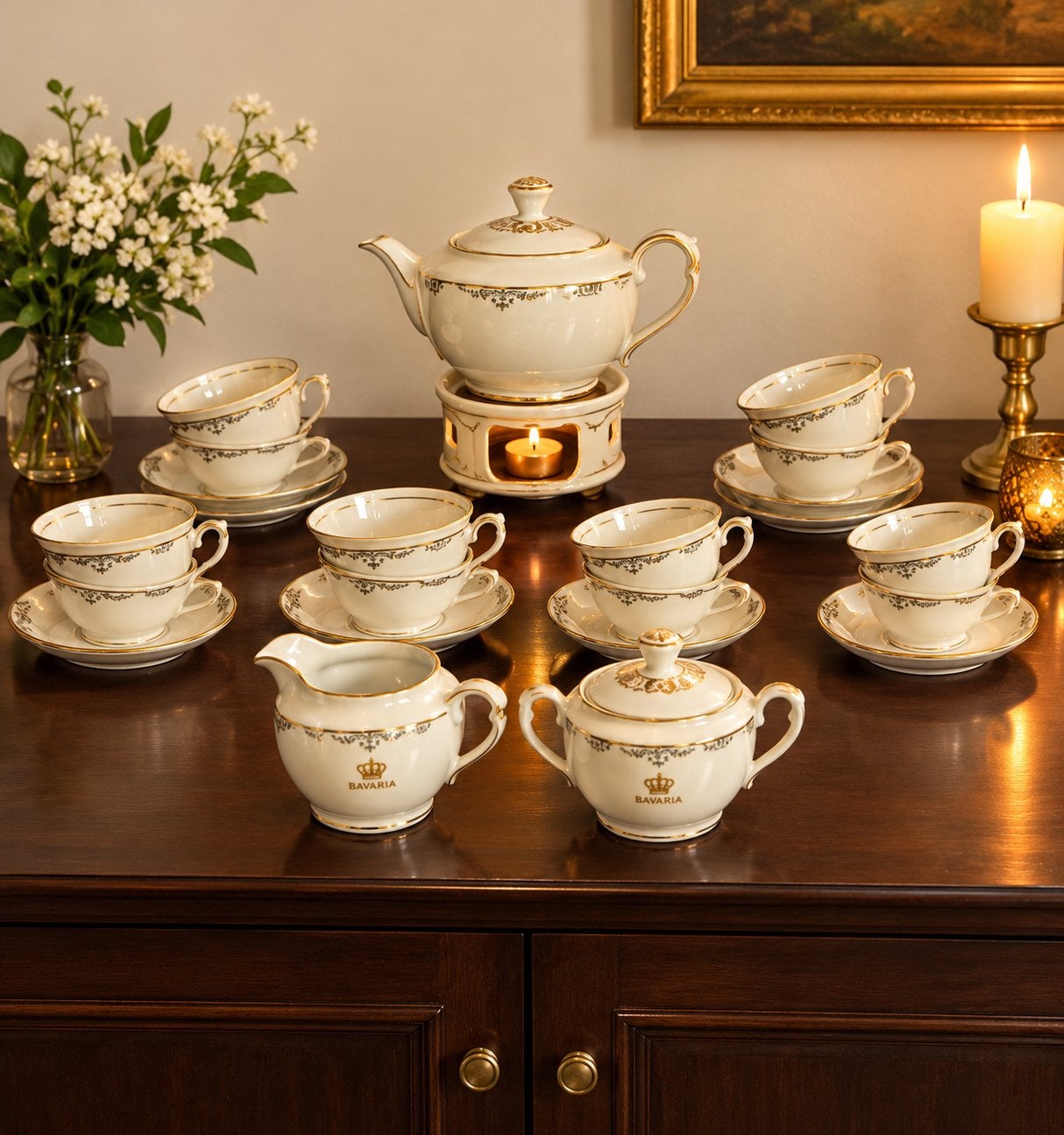 Vintage Bavaria theeservies met gouden details, Antiek en Kunst, Ophalen