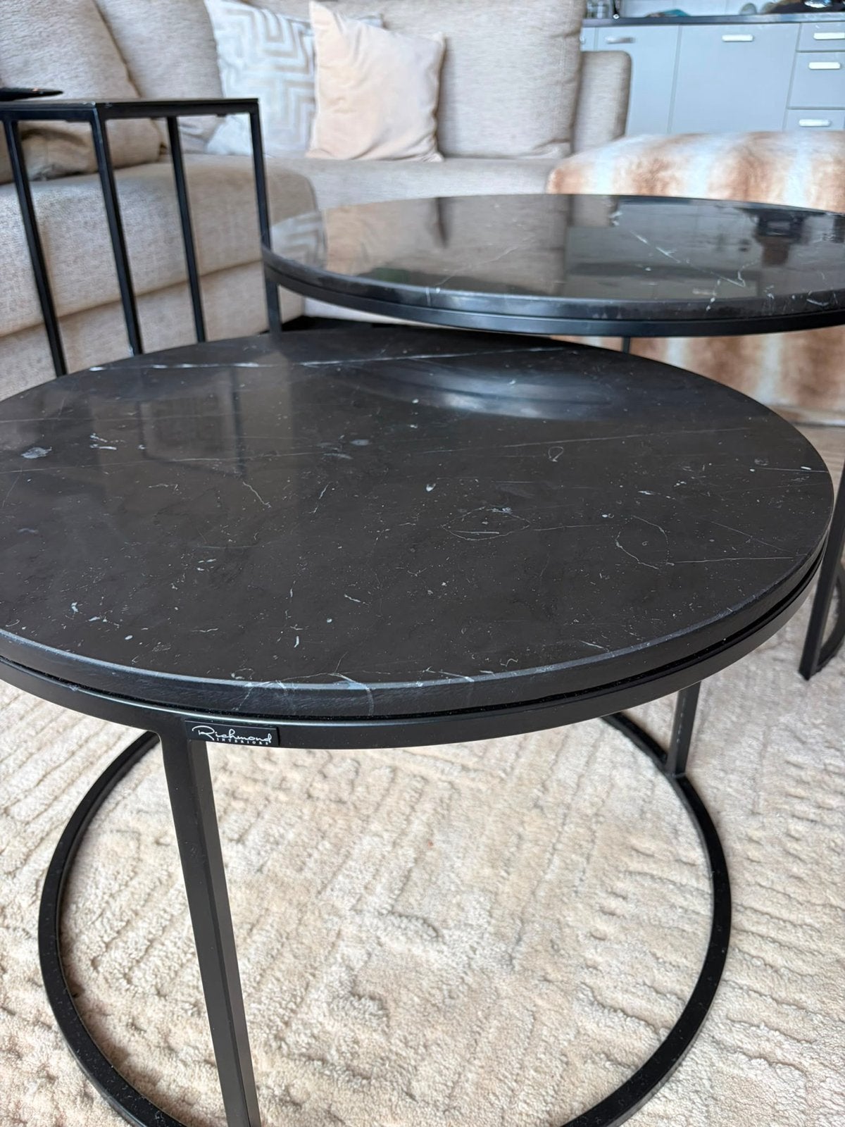 Richmond Salontafelset - Zwart Marmerlook, Ophalen, Overige materialen, Gebruikt, Rond