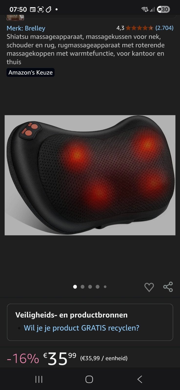 Draadloos Shiatsu Massagekussen met Warmtefunctie, Ophalen of Verzenden