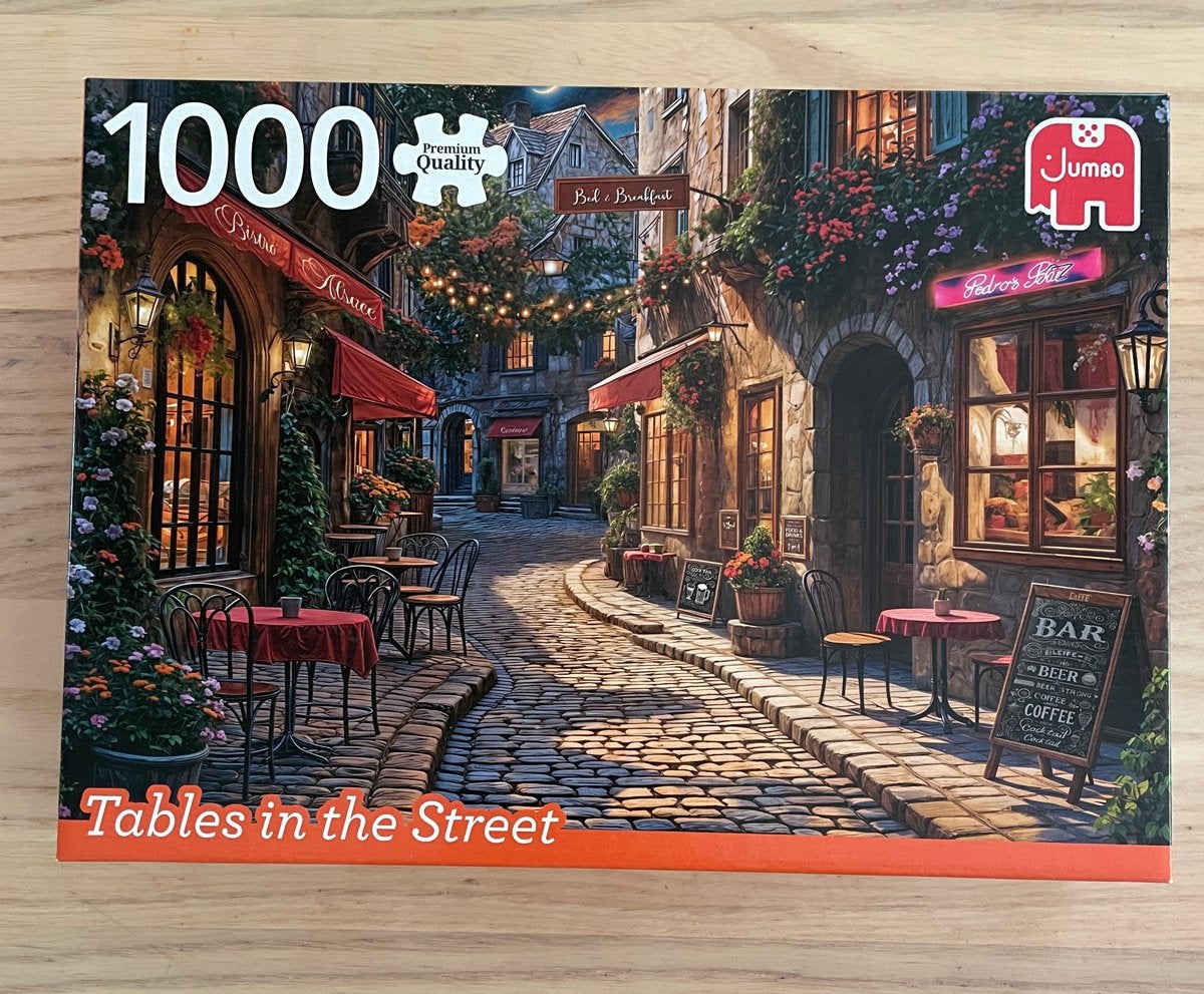 Jumbo Legpuzzel 'Tables in the Street' 1000 stukjes, Ophalen of Verzenden, 500 t/m 1500 stukjes, Zo goed als nieuw, Legpuzzel