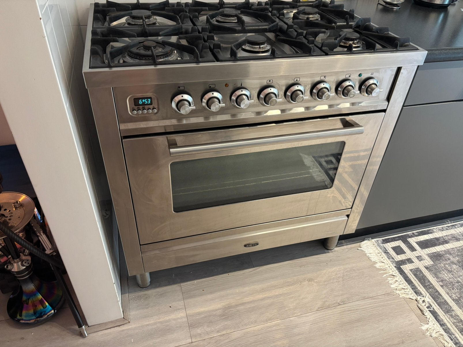 Boretti 6 pits fornuis met oven. 90x60, Ophalen, Gebruikt, Hete lucht, 60 cm of meer
