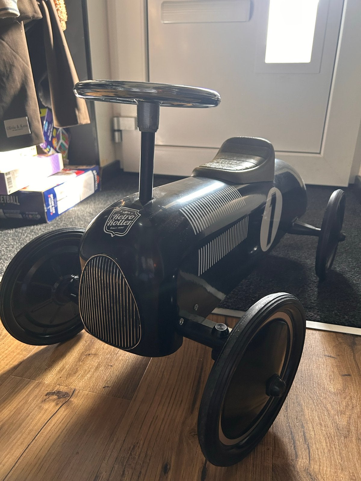 Retro Roller Loopauto Zwart - Zo goed als nieuw, Ophalen, Zo goed als nieuw, Loopvoertuig