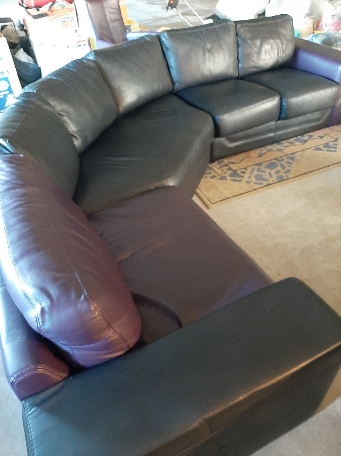 Comfortabele Leren Hoekbank - Zwart/Paars, Huis en Inrichting, Banken | Bankstellen, Ophalen, 250 tot 300 cm, Gebruikt, Hoekbank