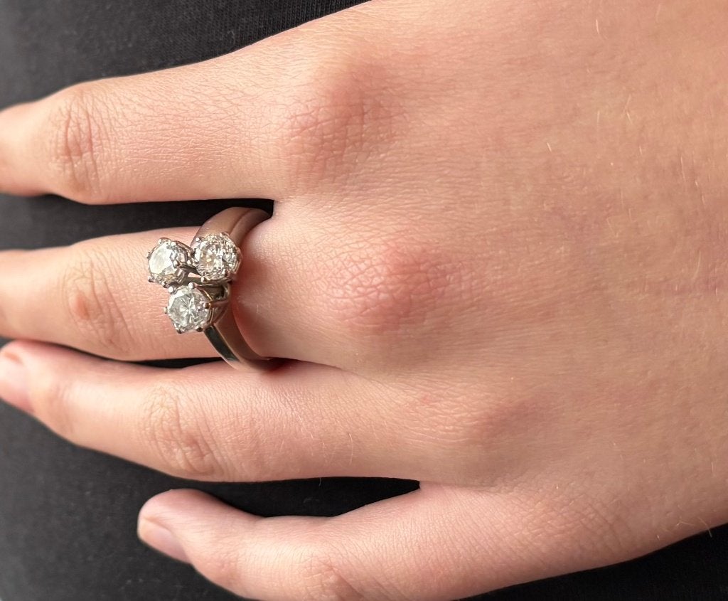 3 grote diamanten uniek 14k ring goud dame briljant solitair