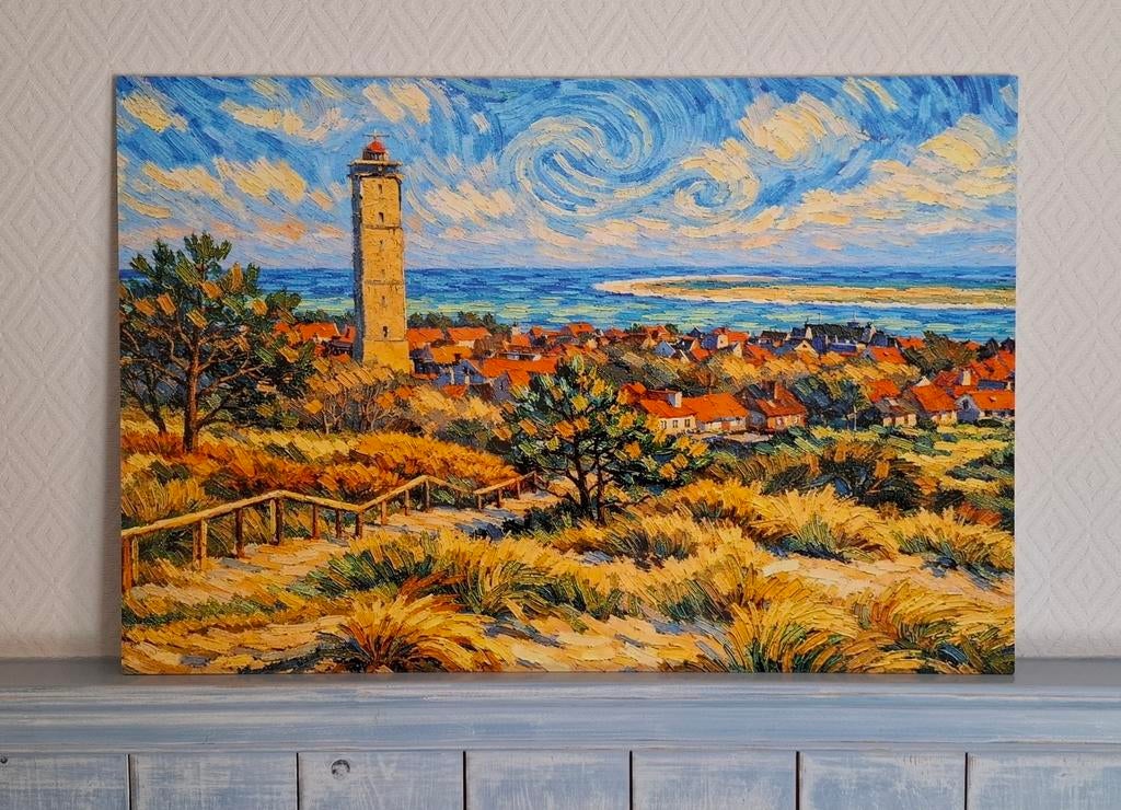 Schilderij Brandaris Terschelling op aluminium, Antiek en Kunst, Ophalen