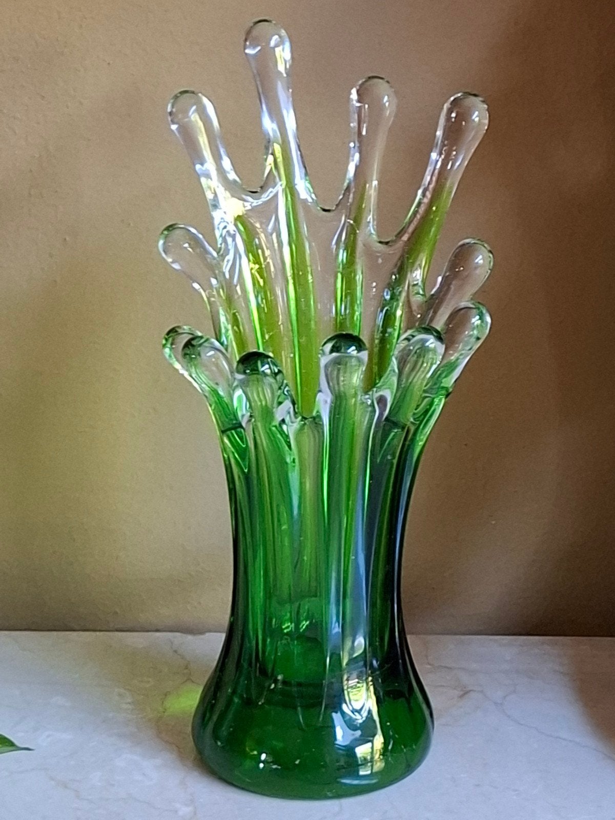 Vintage Murano Splash Vaas Groen Glas, Ophalen of Verzenden