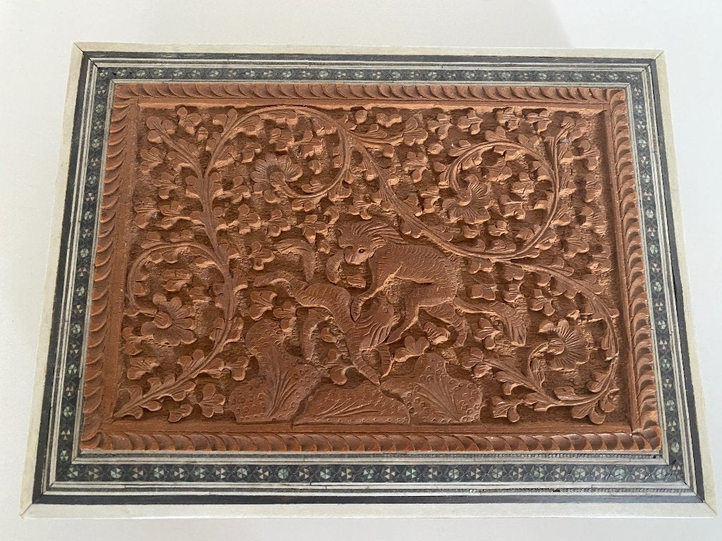 Antieke juwelendoos met houtsnijwerk, Ophalen of Verzenden