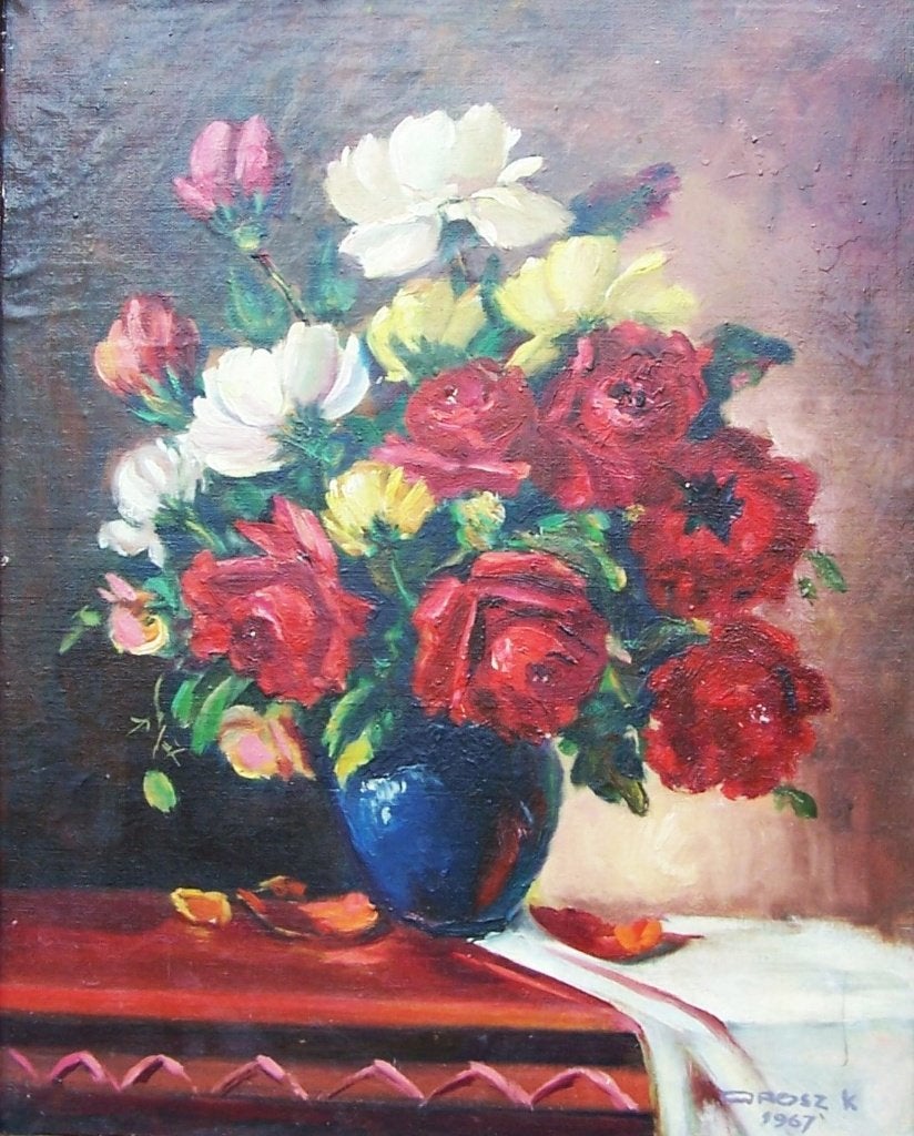 Bloemstilleven Karoly Drosz, Bloemen, Gedateerd, Doek, Impressionistisch