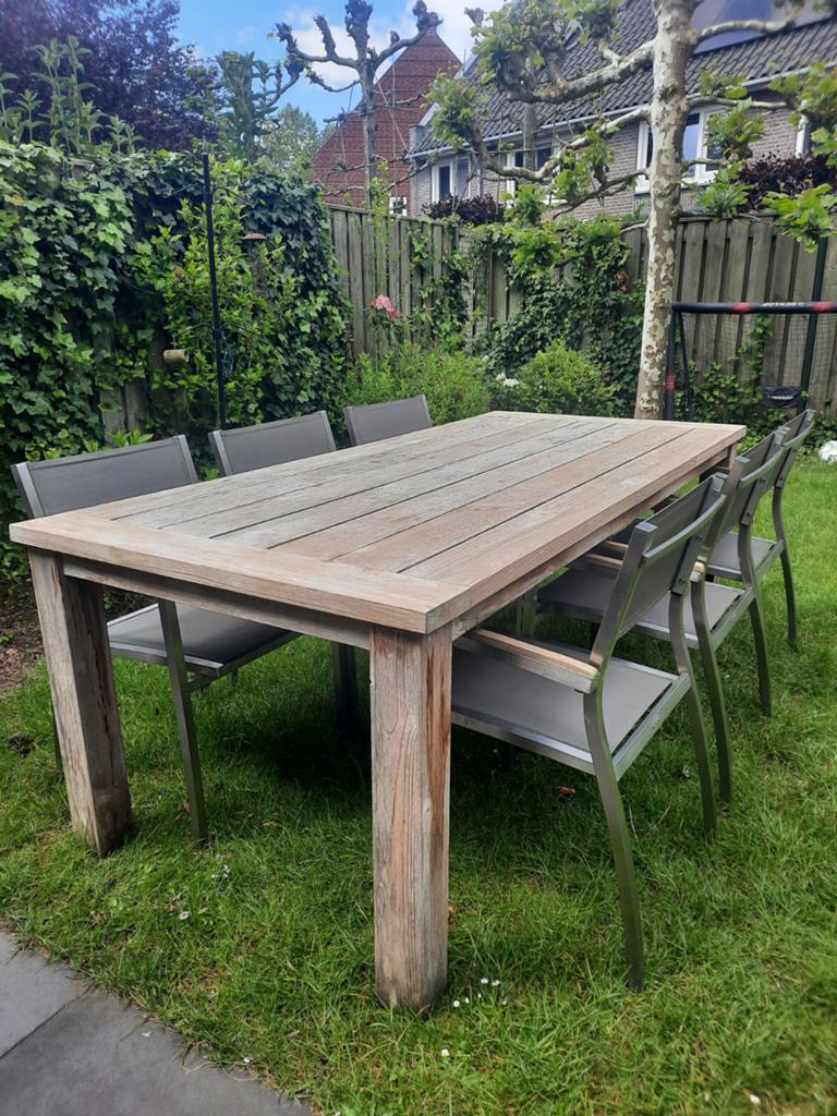 Life Tuintafel met 6 stoelen - 220x100cm, Tuin en Terras, Ophalen, Gebruikt, 6 zitplaatsen, Tuinset