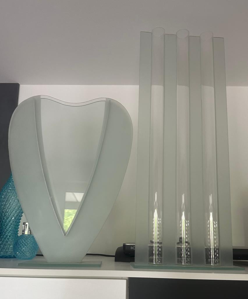 Decoratieve glazen vazen set - Hartvorm en cilinders, Huis en Inrichting, Ophalen, Wit, 75 cm of meer, Glas