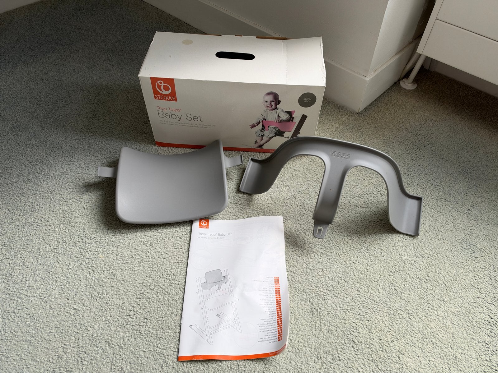 Stokke Tripp Trapp Baby Set - Storm Grey, Ophalen of Verzenden, Zo goed als nieuw, Meegroeistoel, Aanschuifbaar