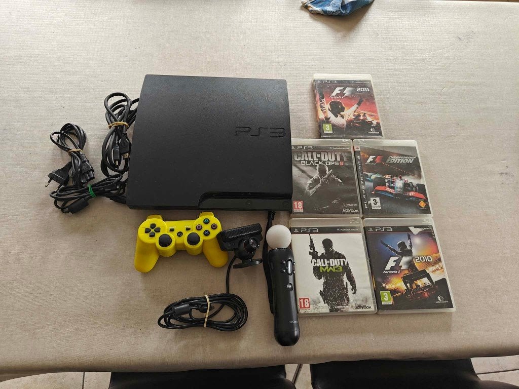 PS3 Slim 320GB + Controller + Move + Camera + 5 Games, Spelcomputers en Games, Ophalen, 320 GB, Met 1 controller, Slim