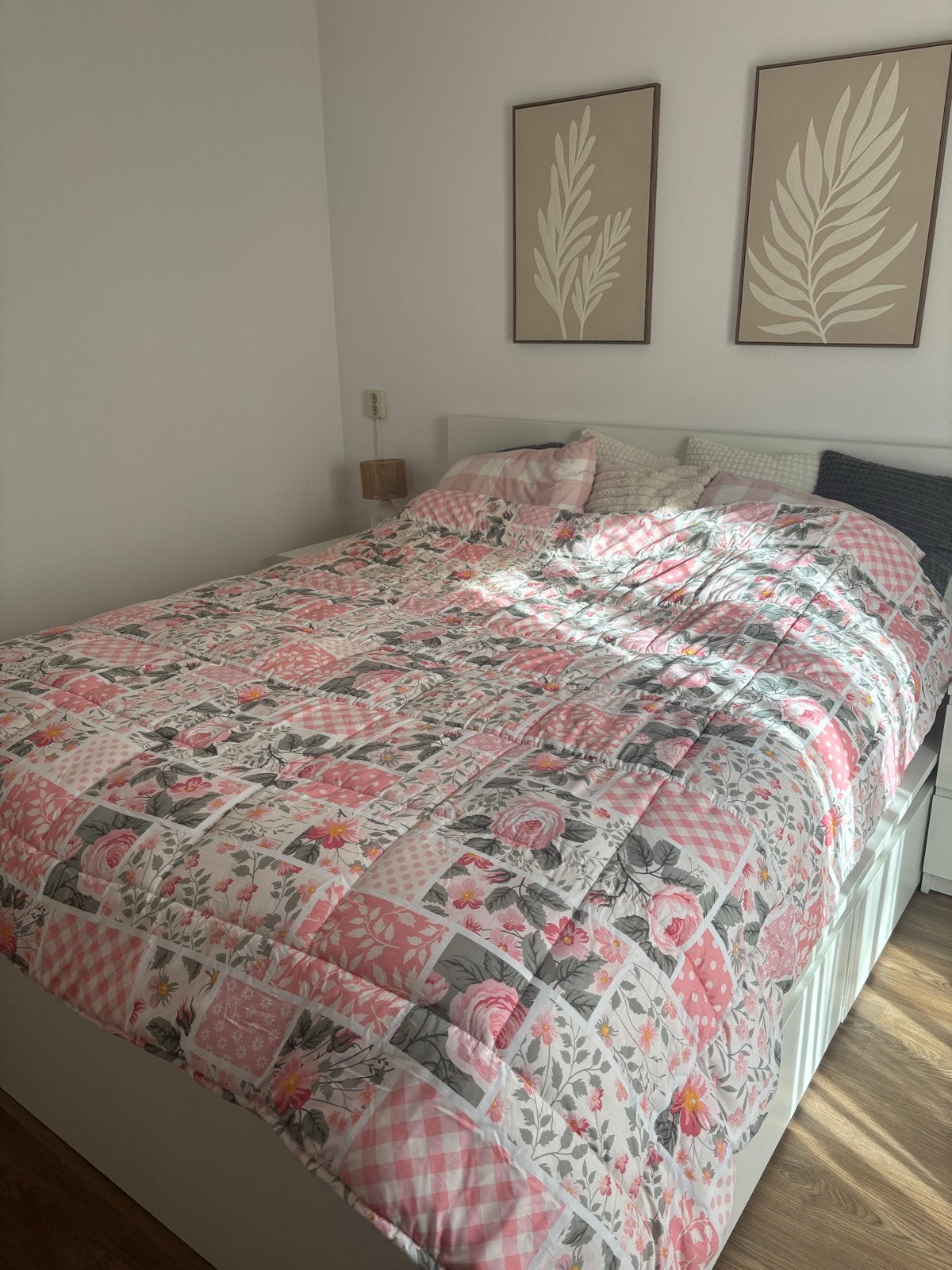 Wasbare deken roze/grijs patchwork - tweepersoons (160cm bed, Ophalen, Meerkleurig, Tweepersoons, Polyester