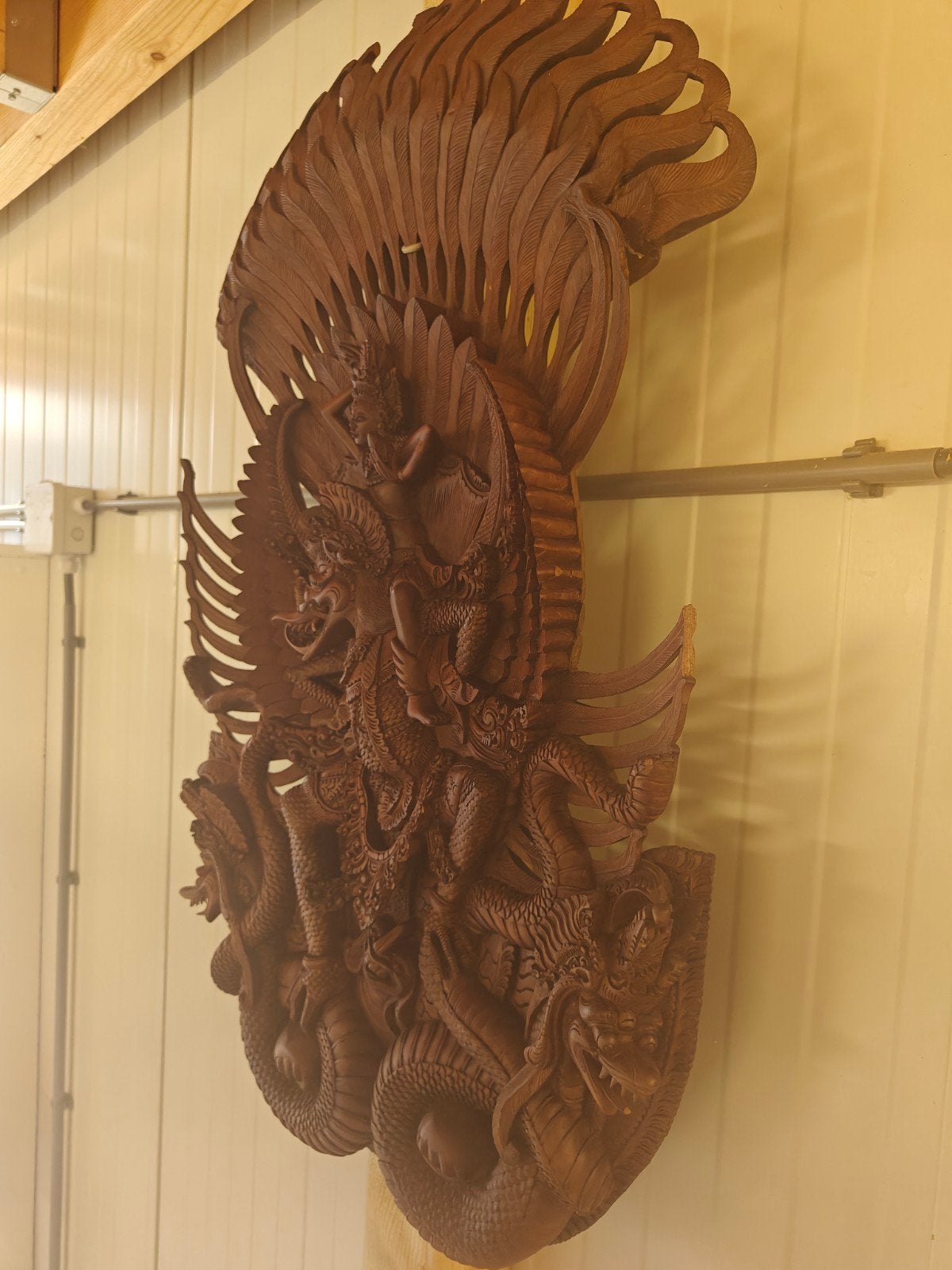 Fraai groot houtsnijwerk paneel Bali Indonesie, Antiek en Kunst, Kunst | Beelden en Houtsnijwerken, Ophalen, Houtsnijwerk, 50 - 100 cm