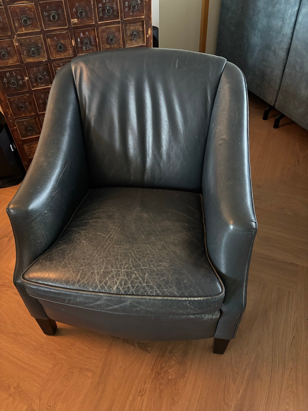 Comfortabele leren fauteuil merk Koekoek- blauw, Huis en Inrichting, Fauteuils, Ophalen, Gebruikt, 50 tot 75 cm, Leer