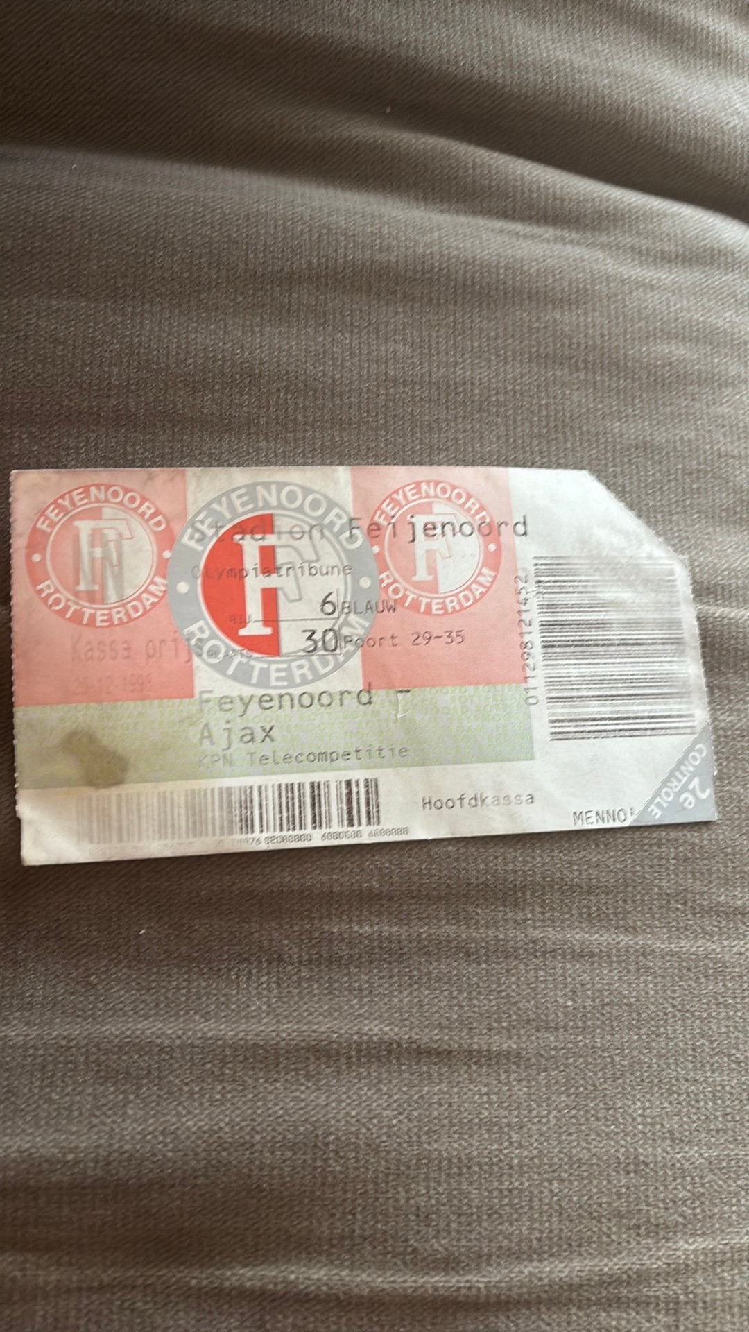 Oud stadionticket Feyenoord ajax 1998, Ophalen of Verzenden, Zo goed als nieuw, Ajax