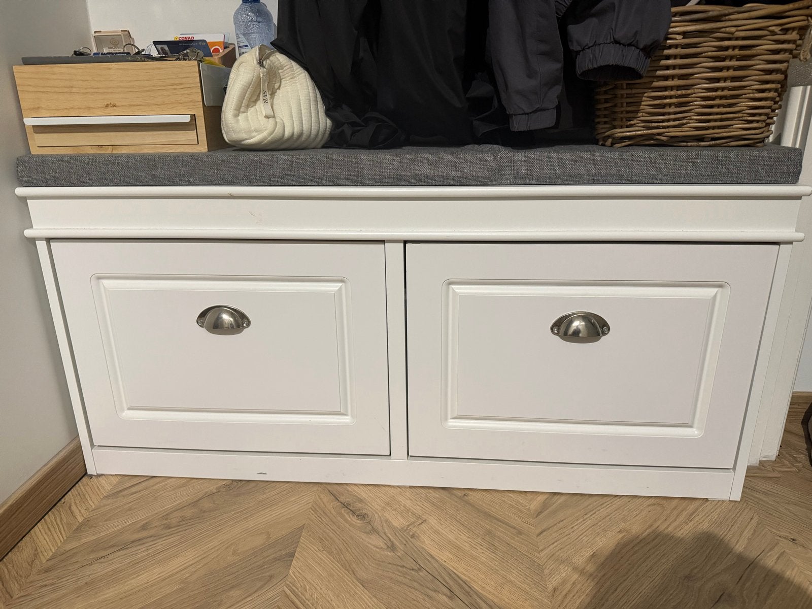Witte schoenenkast met zitkussen - 105x24x52 cm, Ophalen, Gebruikt