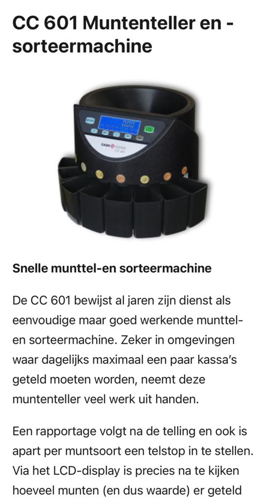 Munt tel machine CC601, Zakelijke goederen, Kantoor en Winkelinrichting | Kassa's en Betaalsystemen, Ophalen of Verzenden