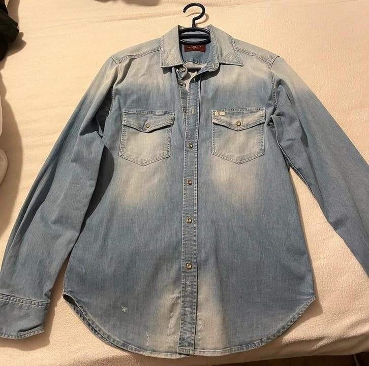 7 for all mankind overhemd denim (s), 7 For All Mankind, Blauw, W32 (confectie 46) of kleiner, Ophalen of Verzenden