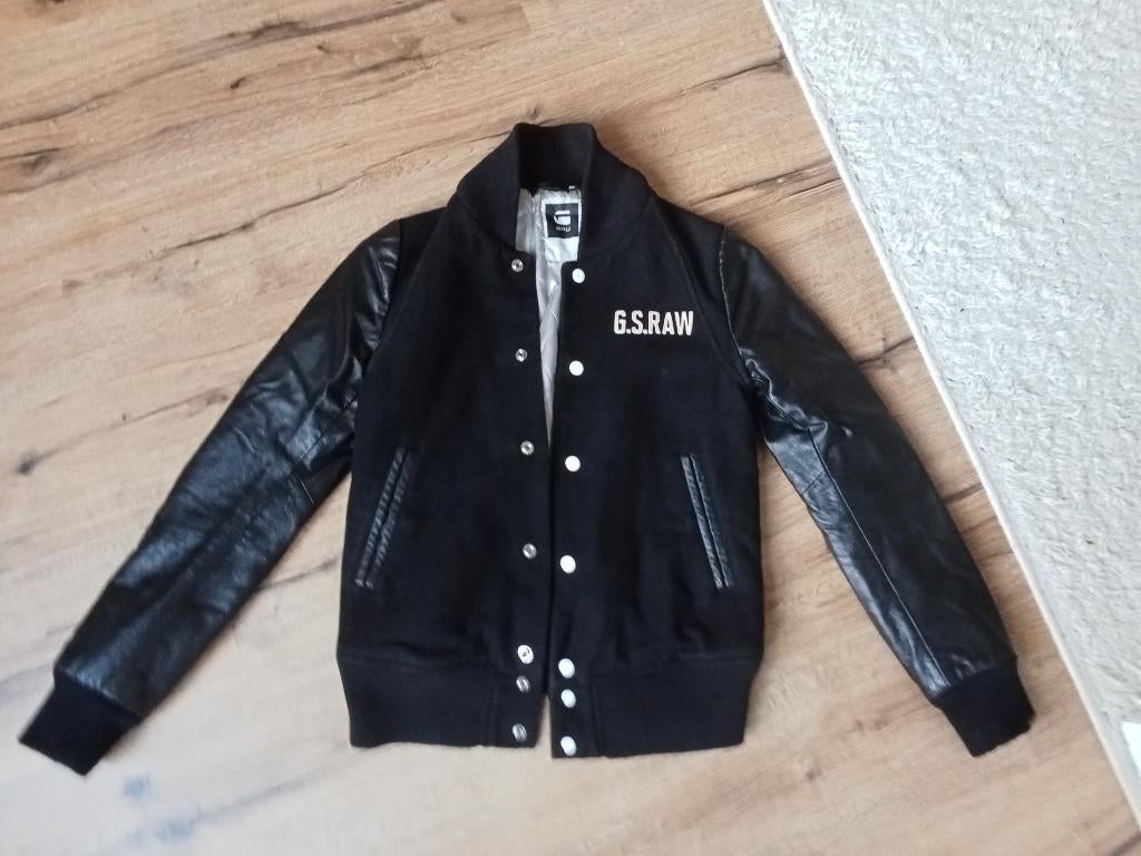 Baseball jack tussenjas g-star leren mouwen (S), Zwart, Ophalen of Verzenden, Maat 36 (S), G-STAR RAW