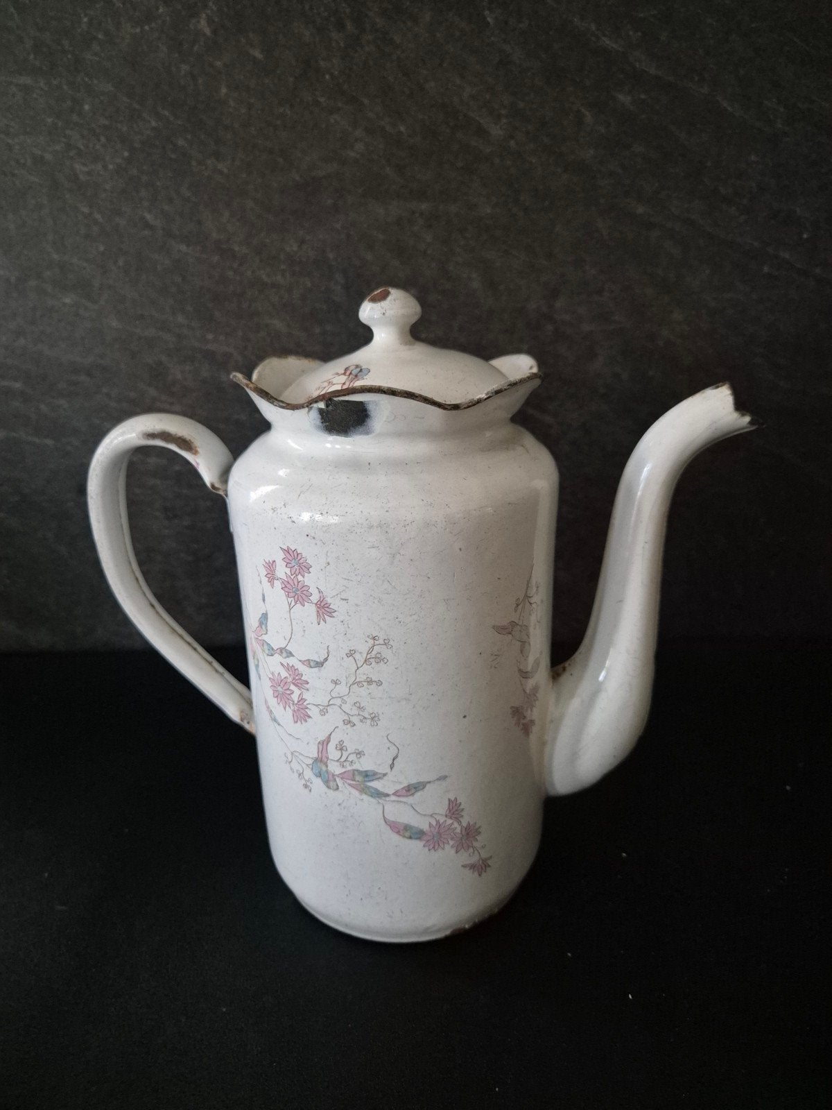Emaille koffie/thee kan met bloemen, Antiek en Kunst, Antiek | Emaille, Ophalen of Verzenden