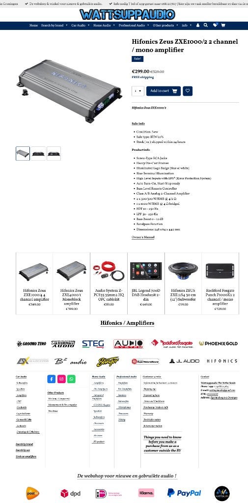 Hifonics Zeus ZXE1000/2 2 kanaals /mono versterker 1000W RMS, Audio Design, Nieuw, Am Breilingsweg 3, 76709 Kronau, Duitsland