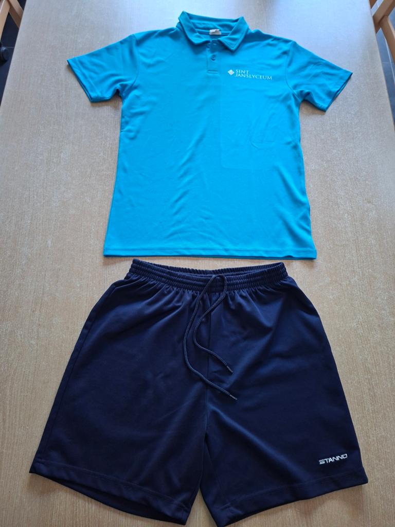 Gymkleding Sint Janslyceum Den Bosch (maat 164-S), Blauw, Overige typen, Ophalen of Verzenden, Zo goed als nieuw