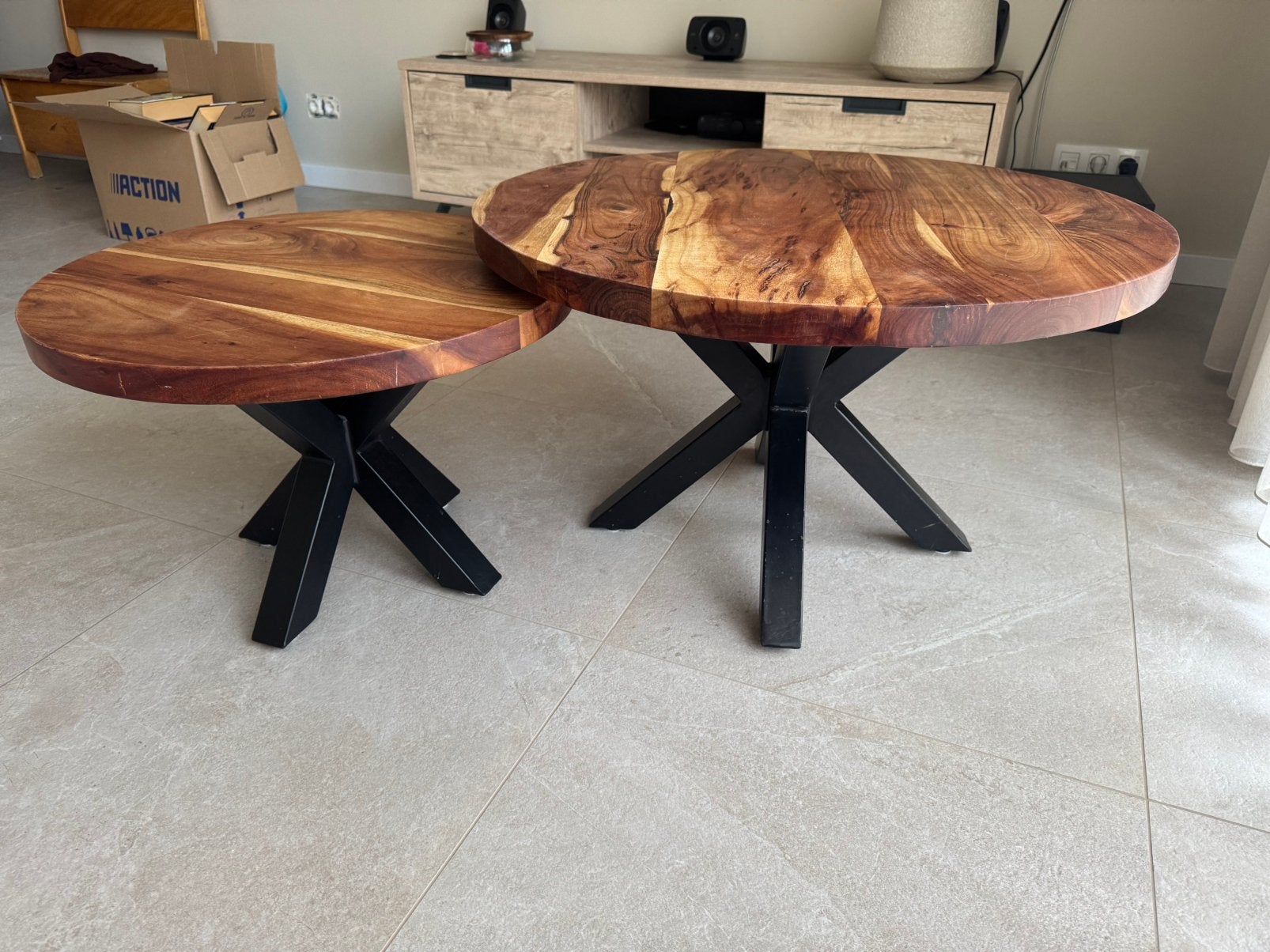 Set tafel acaciahout, Huis en Inrichting, Ophalen, Gebruikt, Rond, 50 tot 100 cm