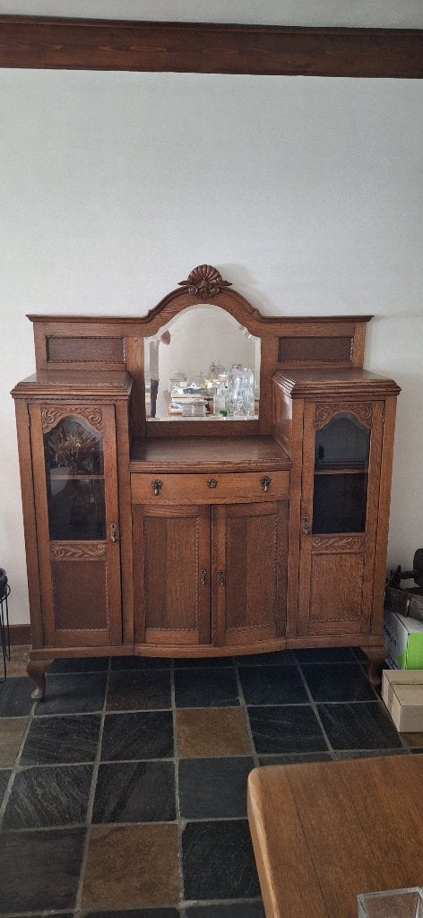 Antieke eiken dressoir met spiegel Gebr Salet. Geslepen glas, Ophalen