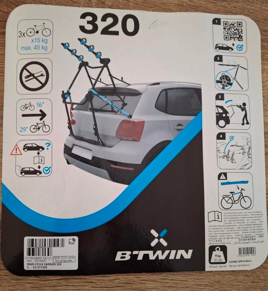 B'Twin 320 Achterklep Fietsendrager - 3 Fietsen, Ophalen, 3 fietsen of meer, Gebruikt, Achterklepdrager