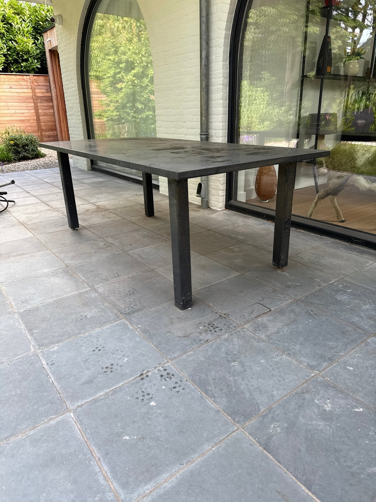 Granieten Tuintafel 200x100 cm met Antraciet Stalen Frame, Tuin en Terras, Tuintafels, Ophalen, Gebruikt, Rechthoekig, Metaal
