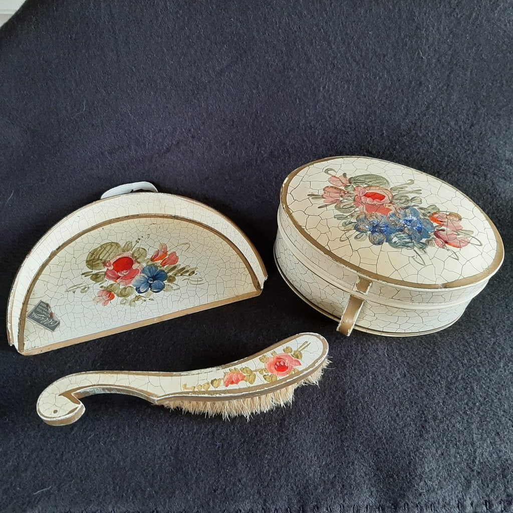 Vintage tafelveger en blik + trommel voor poets-spullen, Ophalen