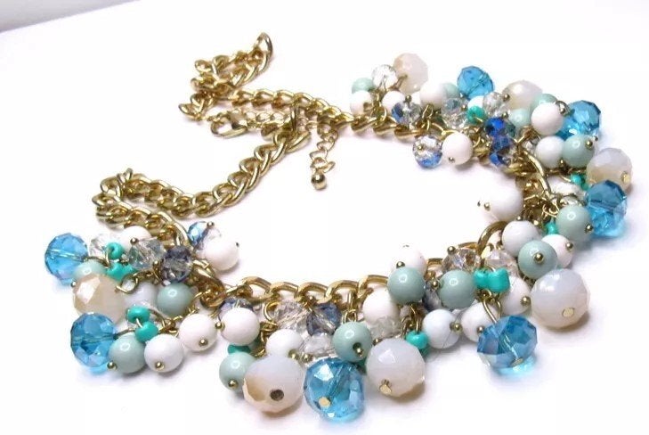 Mooi collier met veel glaskralen, Sieraden, Tassen en Uiterlijk, Verzenden, Zo goed als nieuw, Blauw, Overige materialen