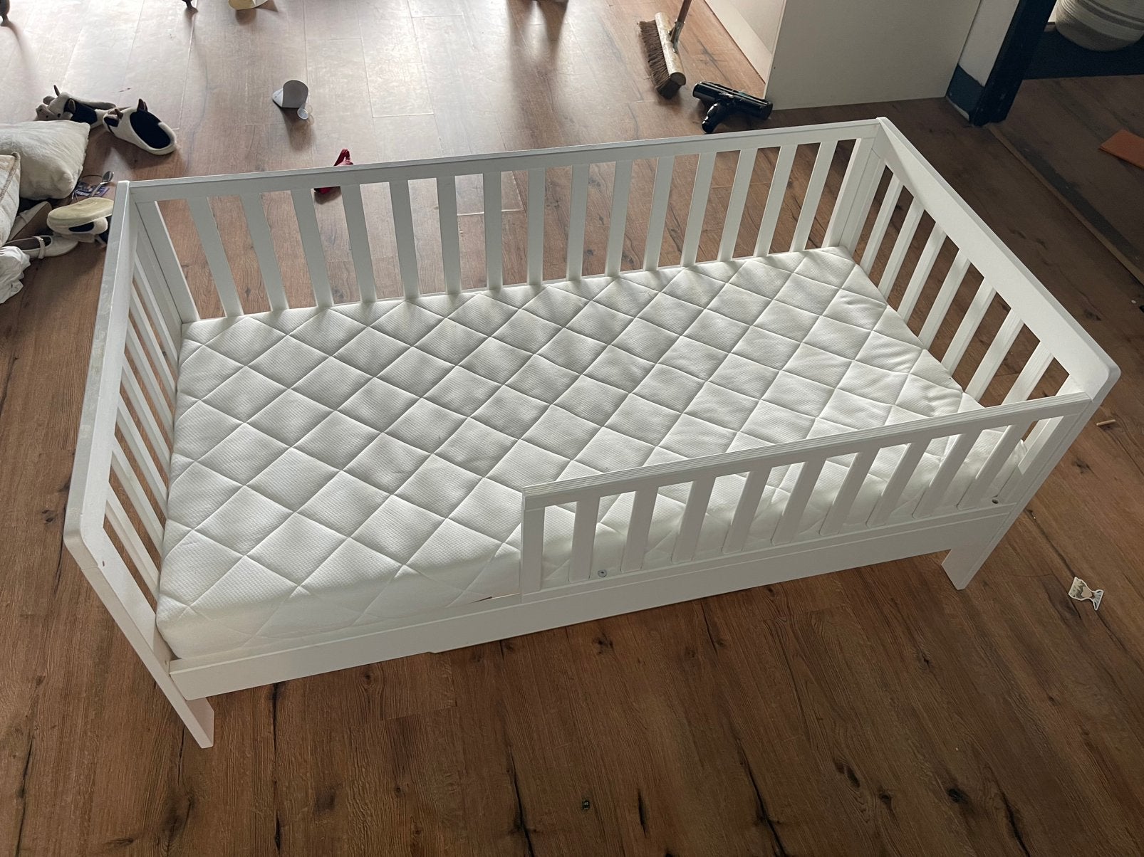 Kinder tussenbedje met matras en lade, Ophalen, Wit, Hout, Eenpersoons
