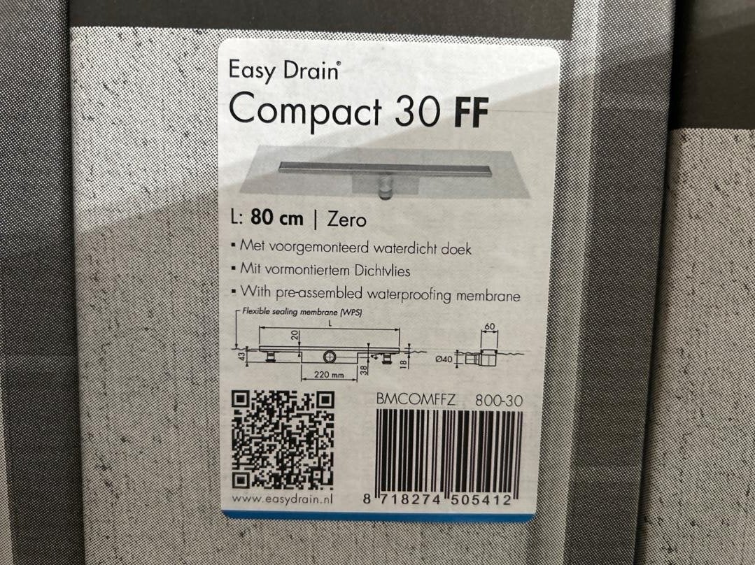 Easy Drain Compact 30 FF Douchegoot 80 cm Zero rooster, Ophalen of Verzenden, Nieuw, Douche