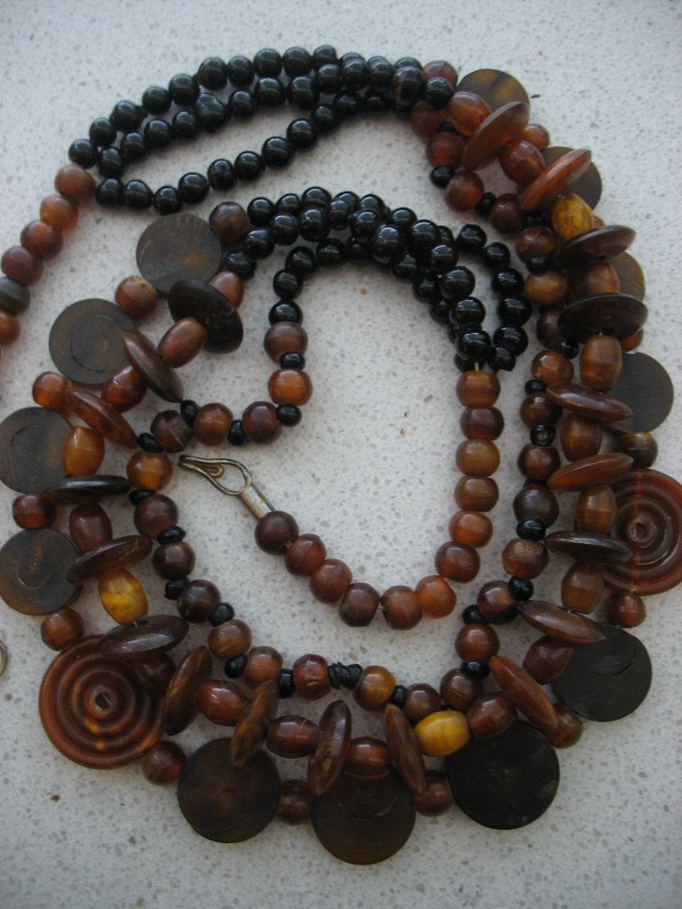 Ketting Kralen Etnisch Tribal Bohemian  Bruin Zwart Vinta, Ophalen of Verzenden, Overige materialen, Ketting