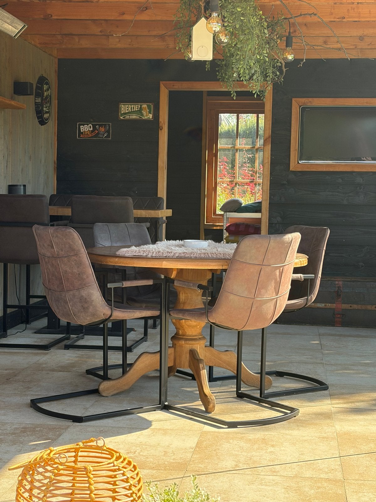 Ronde eettafel 120 cm met 4 stoelen, Ophalen, Gebruikt, 100 tot 150 cm, Rond