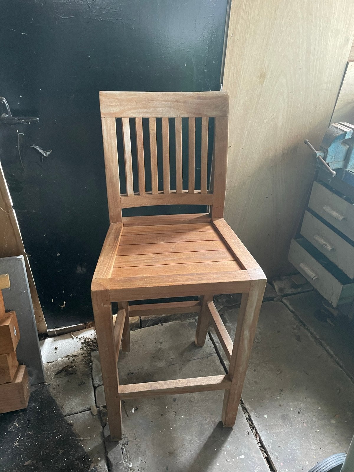 2x Houten barkruk met rugleuning, Ophalen, Gebruikt, 90 cm of meer, Hout