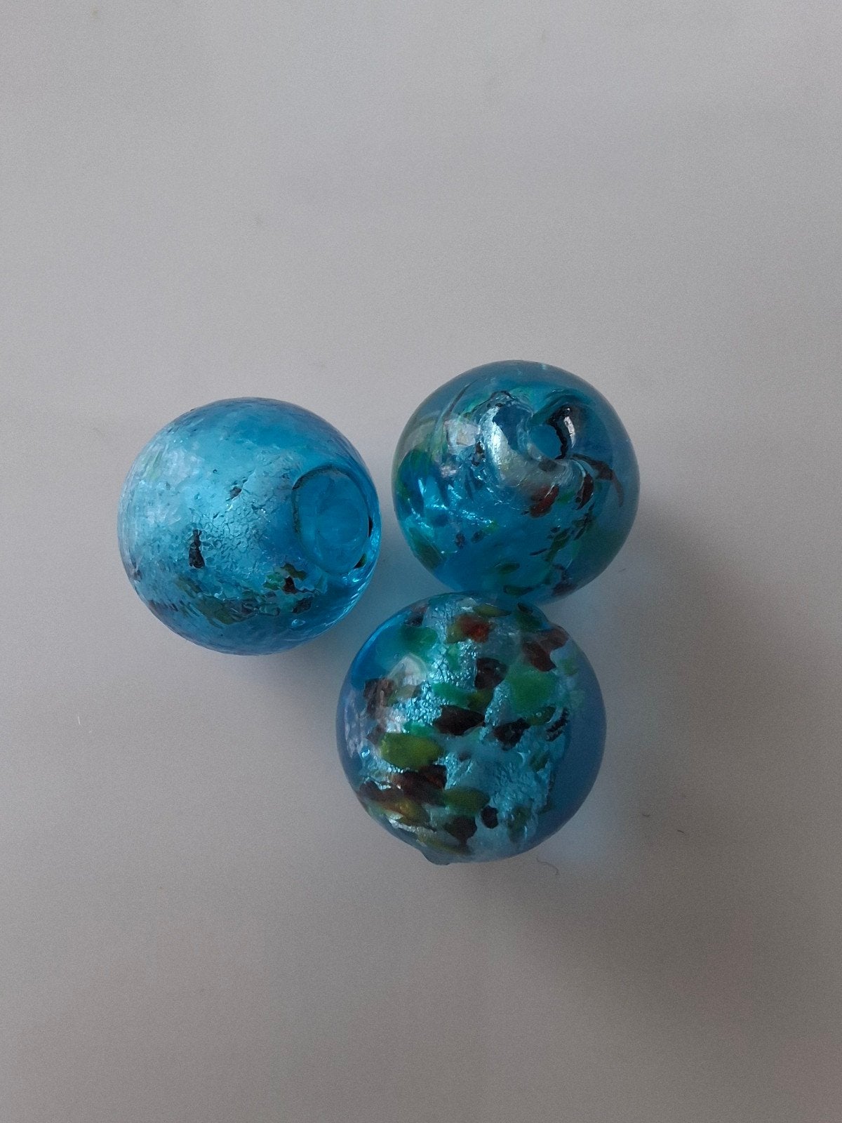 3 grote silverfoil glaskralen blauw groen kralen, Kraal, -, -, Nieuw