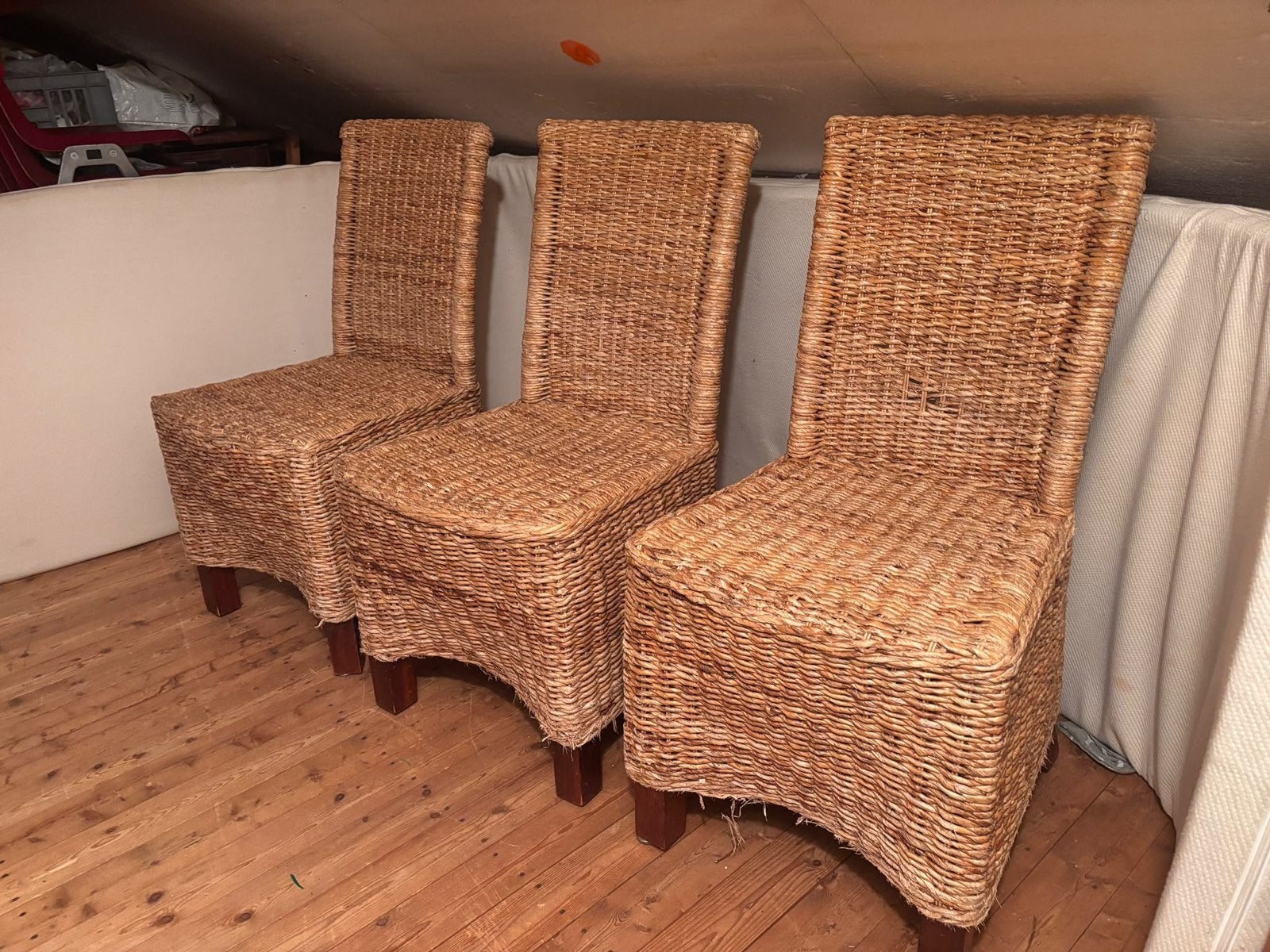 4 abaccablad  eetkamerstoelen, Ophalen, Gebruikt, Bruin, Riet of Rotan