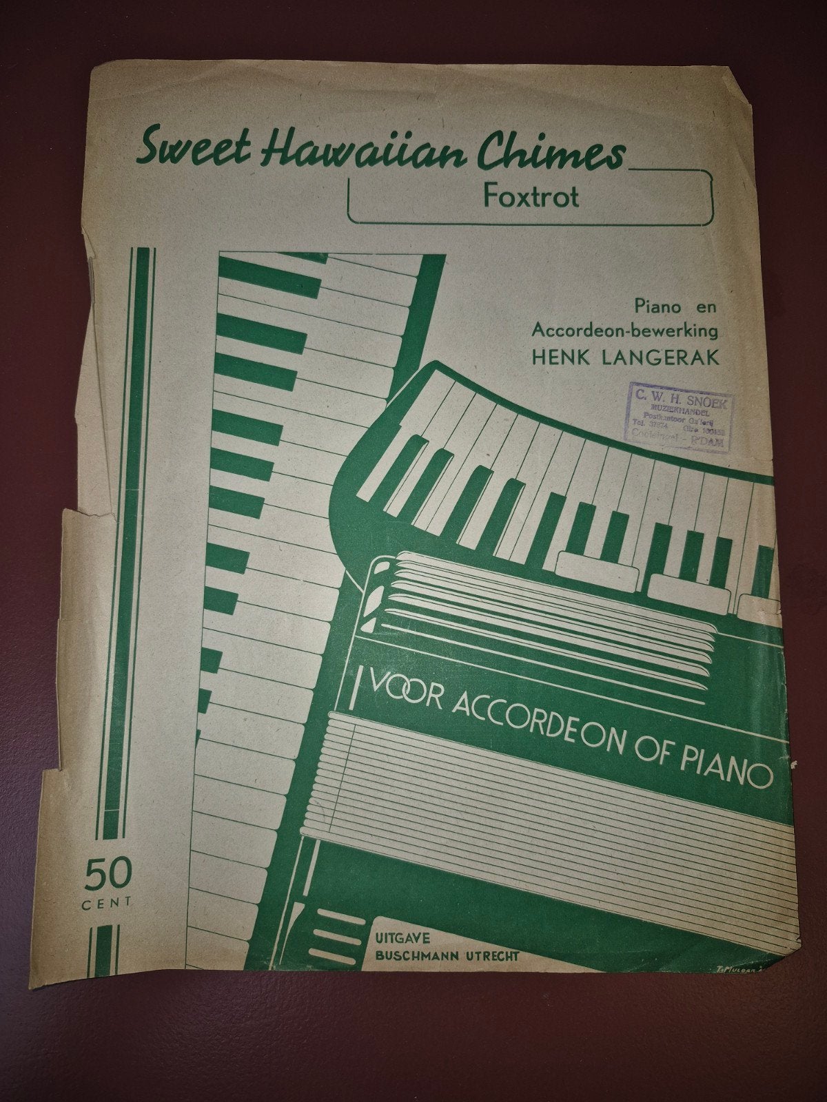 Sweet Hawaiian Chimes Foxtrot -Piano en Accordeon bladmuziek, Gebruikt, Accordeon, Ophalen of Verzenden, Thema