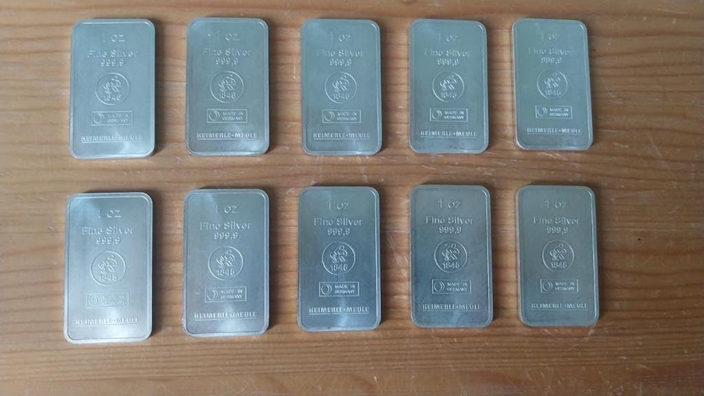 10 x 1 OZ Heimerle en meule zilverbaartje, Postzegels en Munten, Edelmetalen en Baren, Ophalen of Verzenden, Zilver