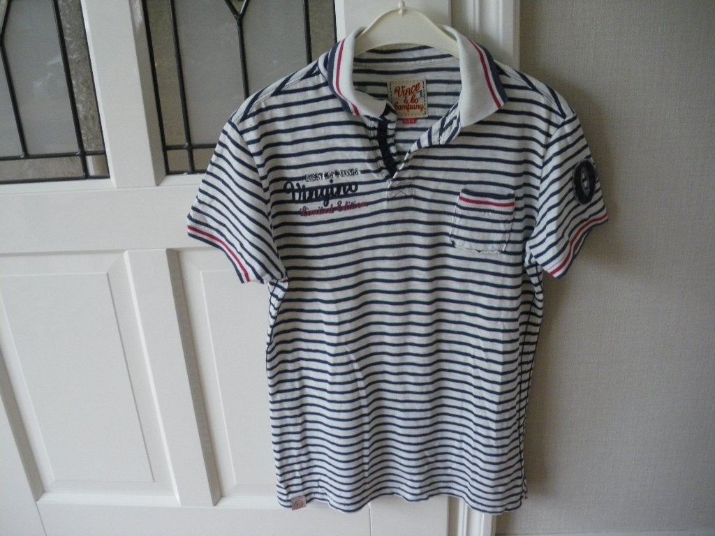 leuk wit blauw gestreept zomer polo shirt smal vingino, Ophalen of Verzenden, Zo goed als nieuw, Maat 46 (S) of kleiner, Blauw