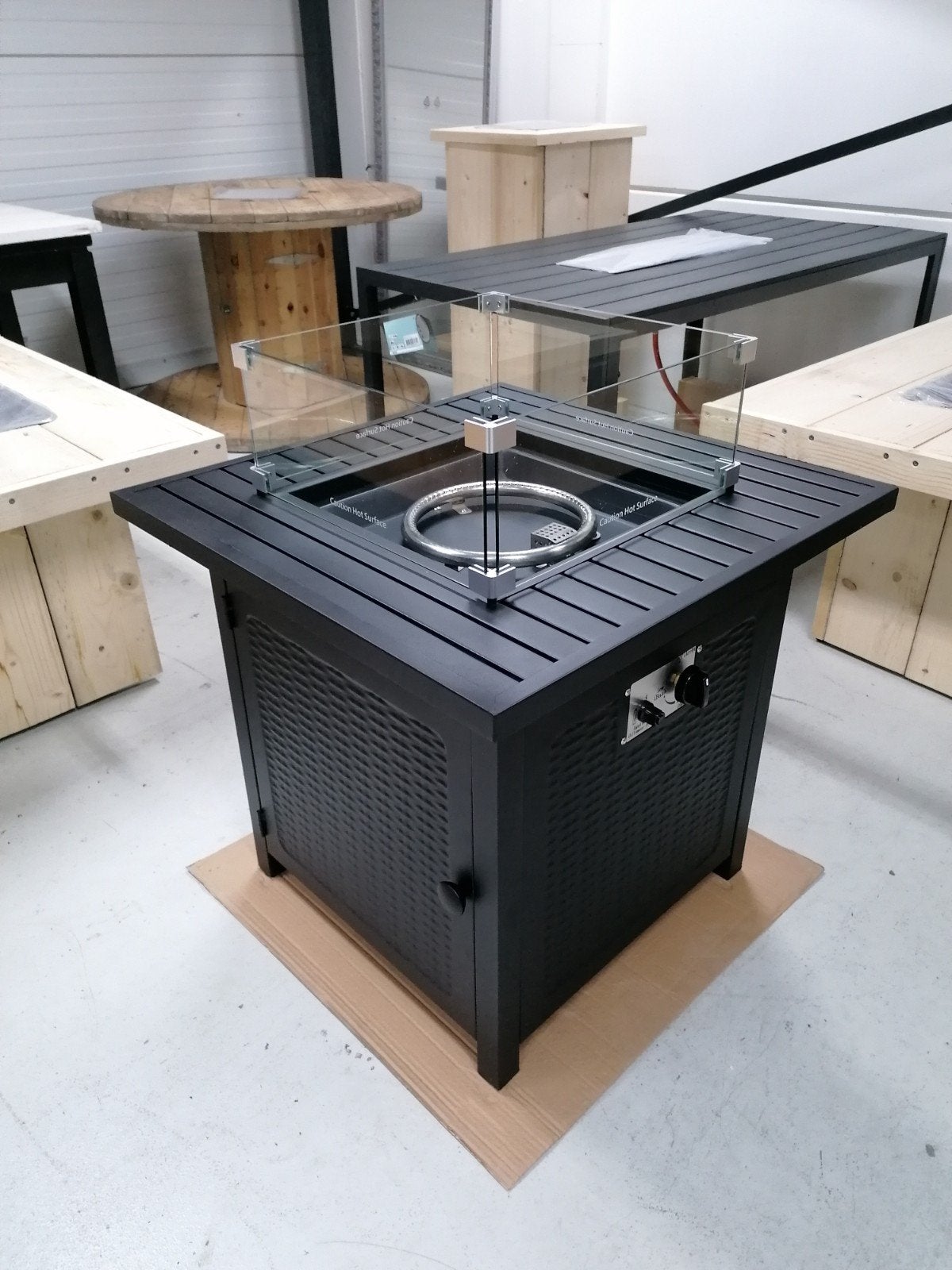 Vuurtafel met RVS brander, glazen ombouw en afdekplaat, Ophalen, Nieuw