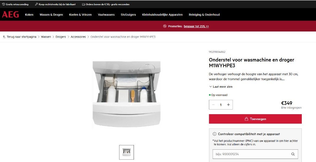 NIEUW, 2x AEG onderstel/verhoger voor wasmachine en droger, Ophalen, Nieuw