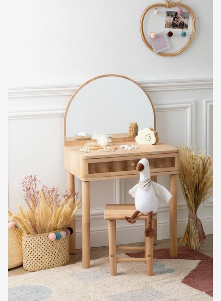 Rotan Kinder Kaptafel met Stoel makeup tafel, Ophalen, Zo goed als nieuw, Tafel(s) en Stoel(en)