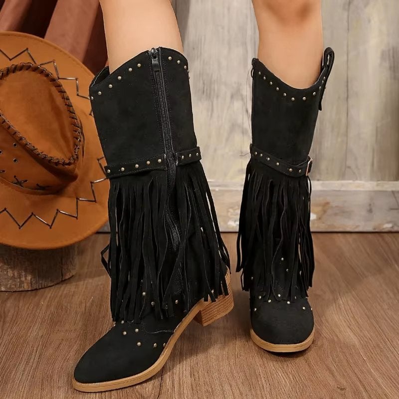 Zwarte dames cowboy laarzen boots hoge cowboylaarzen western, Verzenden, Nieuw, Zwart, Hoge laarzen
