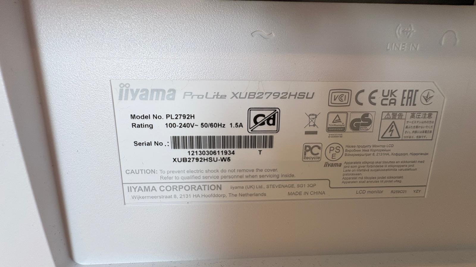 iiyama ProLite XUB2792HSU-W5 Monitor - Wit, IPS, In hoogte verstelbaar, Full HD, Zo goed als nieuw